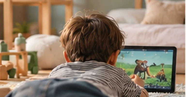 Ekran süresi konusunda tablet kullanan çocuk